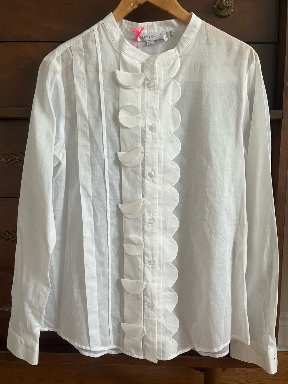 See By Chloe NWT White Cotton Scalloped Appliqué Detail Blouse